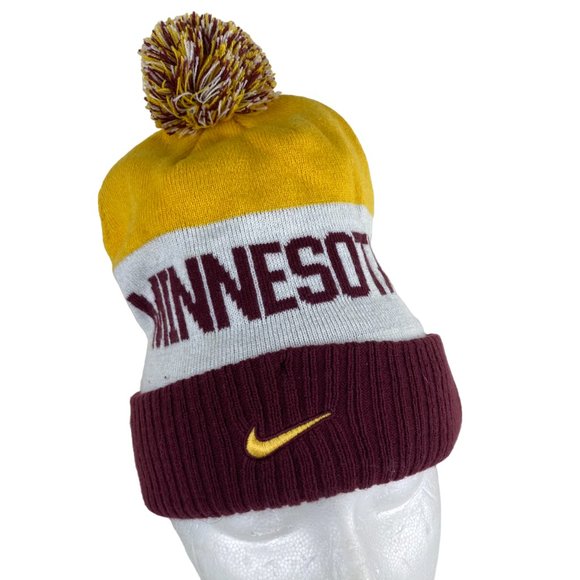 Nike Minnesota Gophers Beanie Hat Pom Ball Maroon Gold Winter Ski Men Womens - Picture 1 of 5